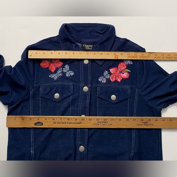 Onque Casual Soft lightweight bling denim jacket, snap buttons, 3/4 sleeves, L - Picture 5 of 12